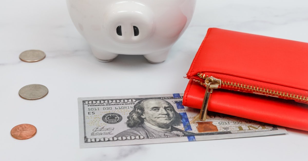 Piggy bank, cash, and coins representing monthly savings
